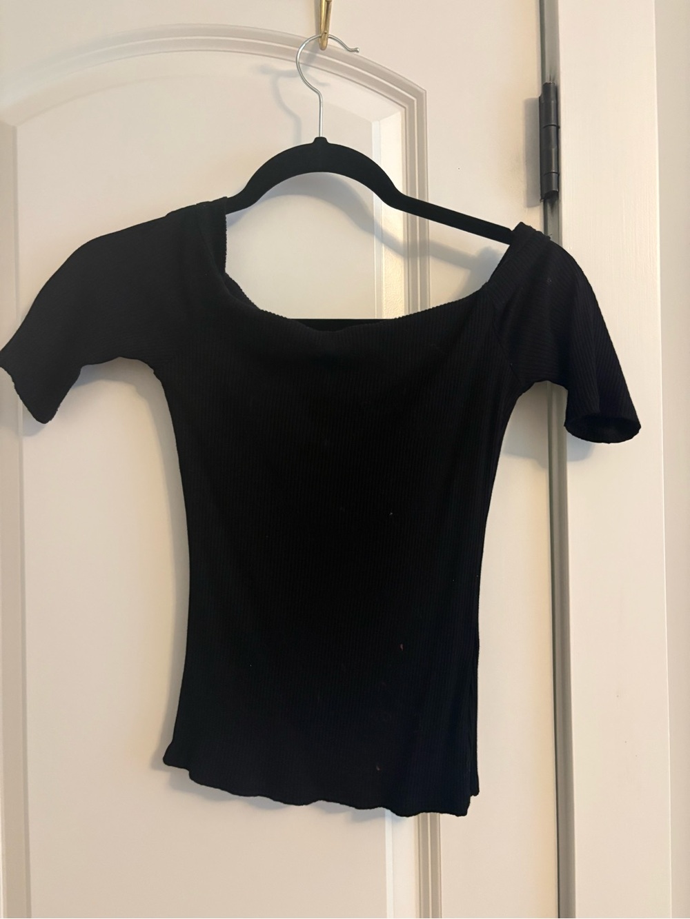 H&M Black Ribbed Off-Shoulder Short Sleeve Top